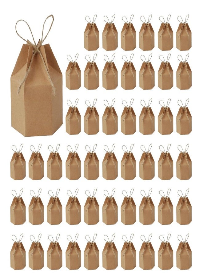 Odowalker 50 Pcs Lantern Hexagon Kraft Paper Package Box with Twine, Paper Candy Boxes, Gift Wrap Boxes for Birthday Wedding Christmas Part(Brown) - Image 1